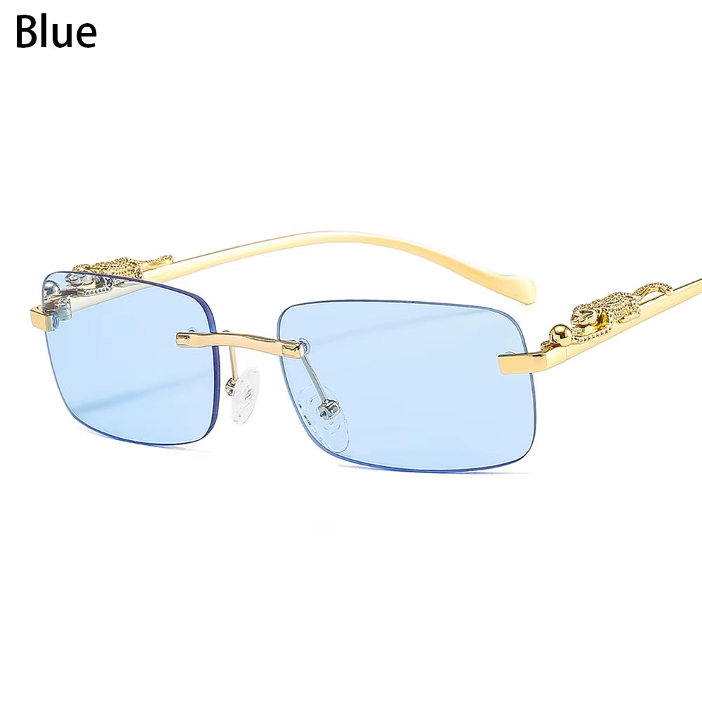 Fashion Leopard Rimless Square Double Bridge Sun Glasses Vintage Women Men Sunglasses UV400 Steampunk Eyewear Retro Shades