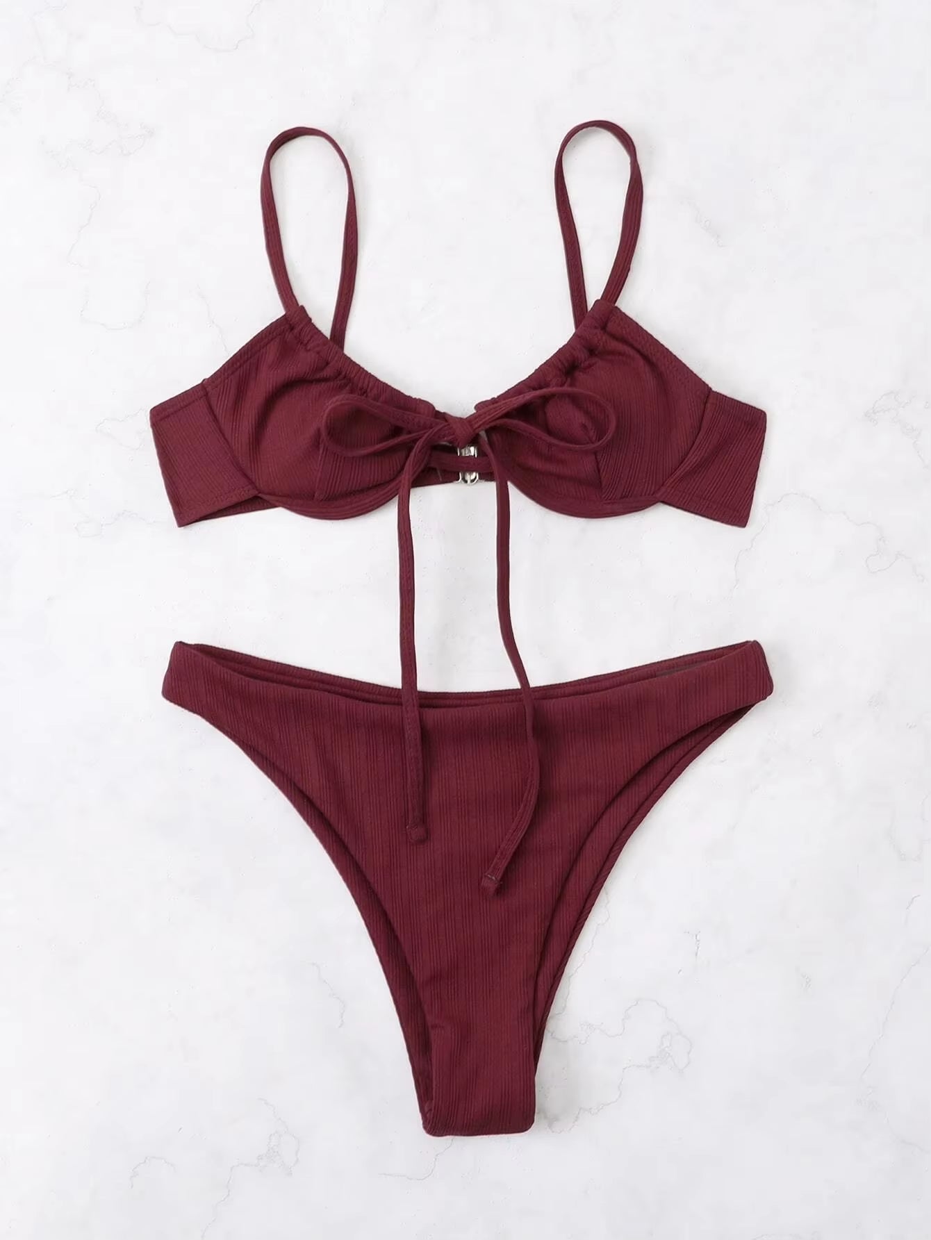 2025 Push up Bikini Women Rib Tie Front Swimsuit Sexy Underwire Swimwear Female Bathers Bathing Swimming Suit Summer Beachwear