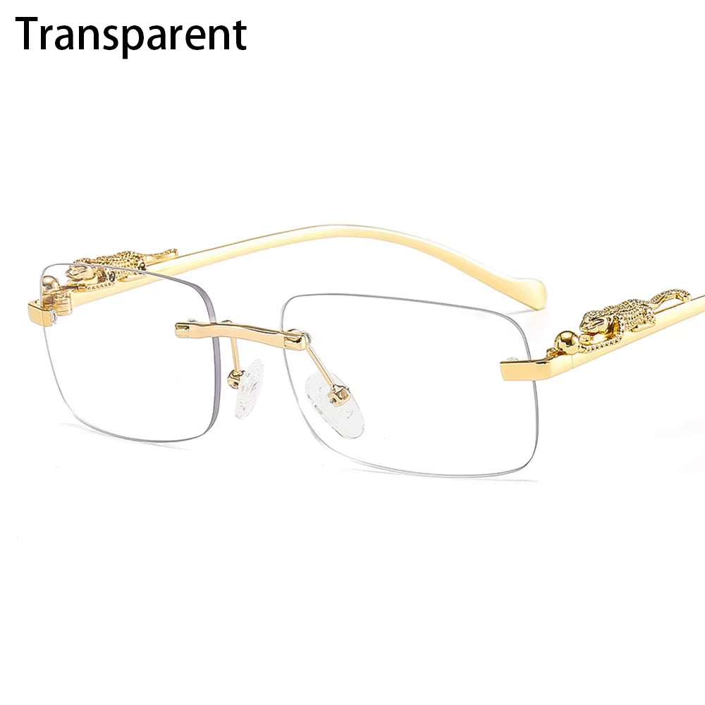 Fashion Leopard Rimless Square Double Bridge Sun Glasses Vintage Women Men Sunglasses UV400 Steampunk Eyewear Retro Shades