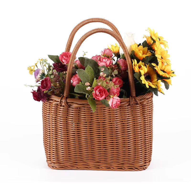 S/L Size Basket Hand Made Wicker Bags Portable Rattan Shopping Bag Woven Picnicbasket Beach Bag Big Totes Storage Bag