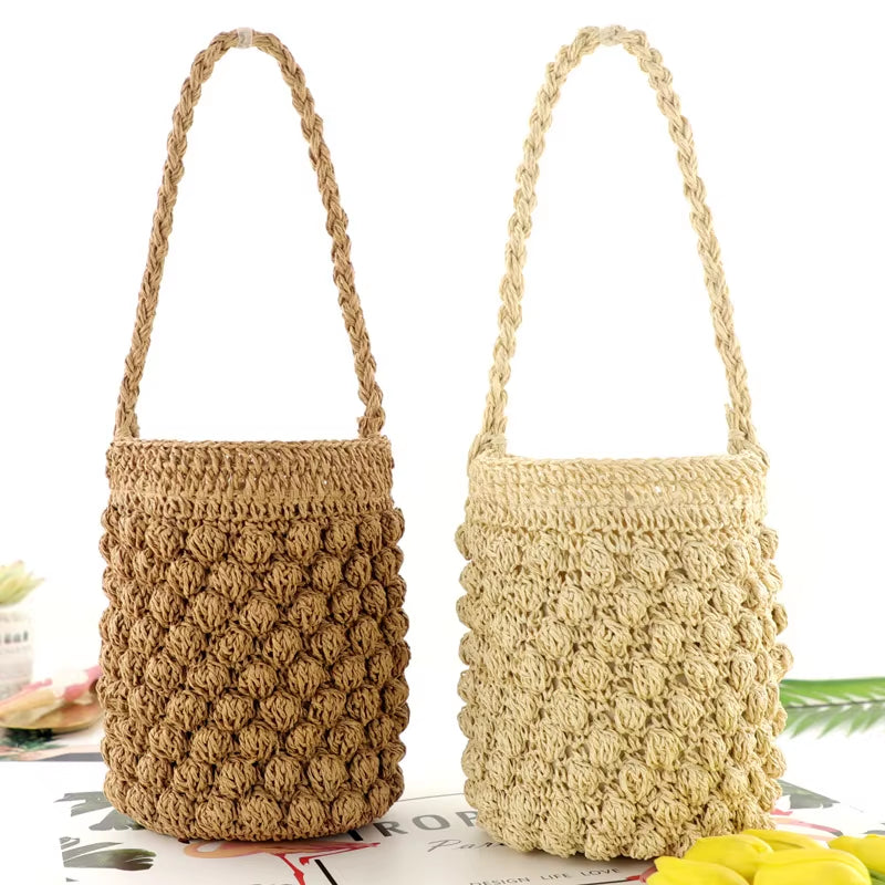 Straw Bag Female Seaside Vacation Beach Bag Bali New Small Bucket Portable Fashion Woven Bag