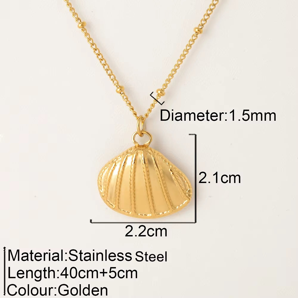 Ocean Series Pendant Necklace for Women Golden Chain Shell Starfish Pendant Summer Beach Women Stainless Steel Jewelry 2025 New