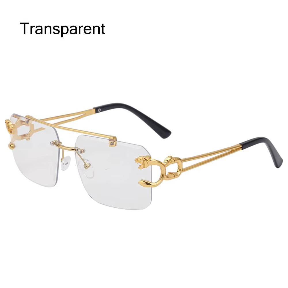 Fashion Leopard Rimless Square Double Bridge Sun Glasses Vintage Women Men Sunglasses UV400 Steampunk Eyewear Retro Shades