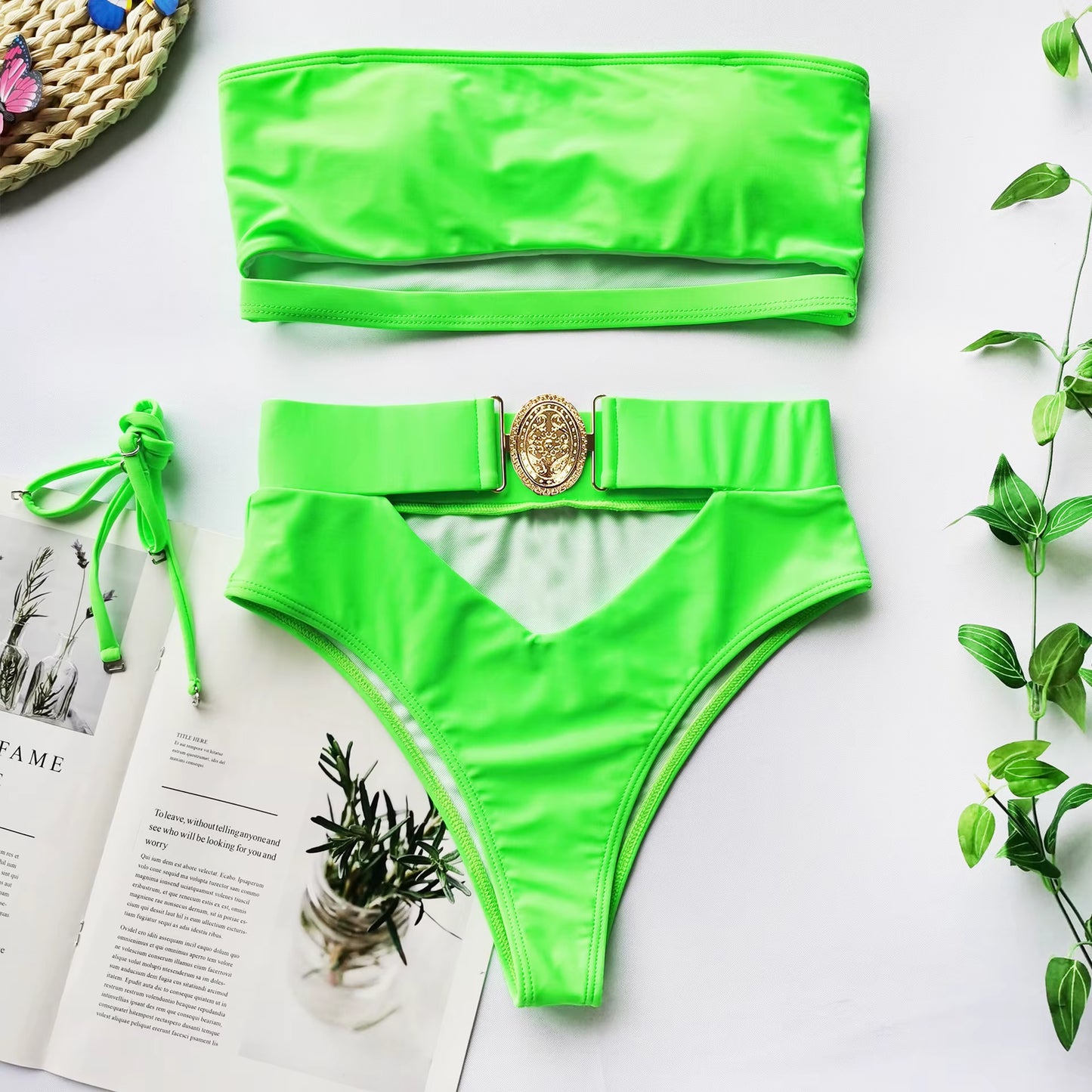 High Waist Bikini 2022 Swimwear Women Brazilian off Shoulder Swimsuit High Cut Neon Push up Bathing Suit Bathers Belt Biquini
