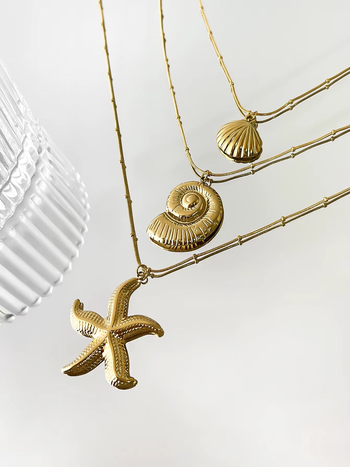 Minimalist Starfish Stripe Conch Scallop Shaped Pendant Necklace for Women Waterproof Trend Jewelry Summer Beach Party