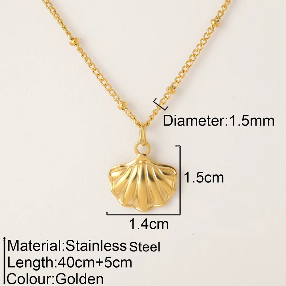 Ocean Series Pendant Necklace for Women Golden Chain Shell Starfish Pendant Summer Beach Women Stainless Steel Jewelry 2025 New