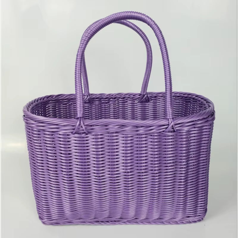S/L Size Basket Hand Made Wicker Bags Portable Rattan Shopping Bag Woven Picnicbasket Beach Bag Big Totes Storage Bag