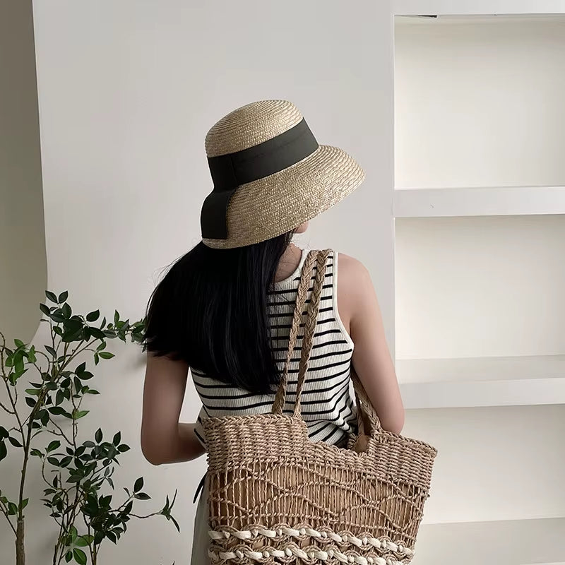 Designer Hats Fashion Natural Straw Beach Straw Hat for Women French Hepburn Style Summer Sun Hat Vintage Basin Hat Wholesale
