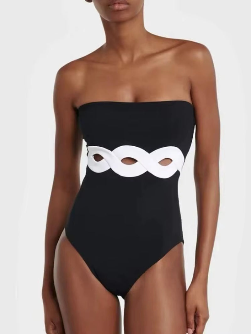 Maillot De Bain Une Pièce Noir Et Blanc, Tenue D'Été Pour La Plage