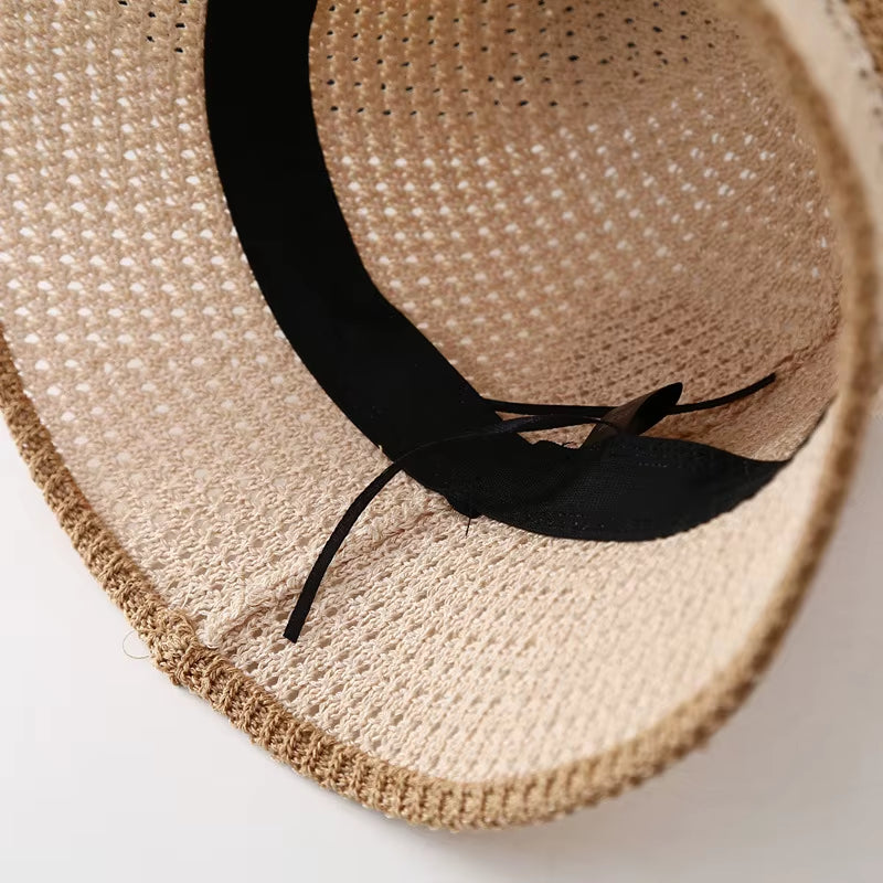 2023 Summer Knitted Hollow Sun Hats for Women Matching Color Sunshade Ladies Holiday Beach Bucket Hat Fisherman Cap Wholesale
