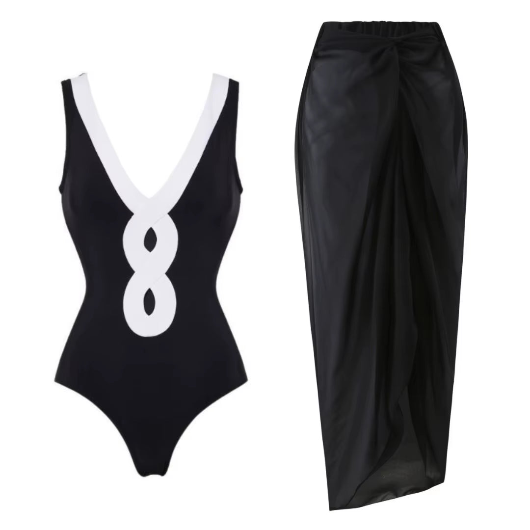 Maillot De Bain Une Pièce Noir Et Blanc, Tenue D'Été Pour La Plage