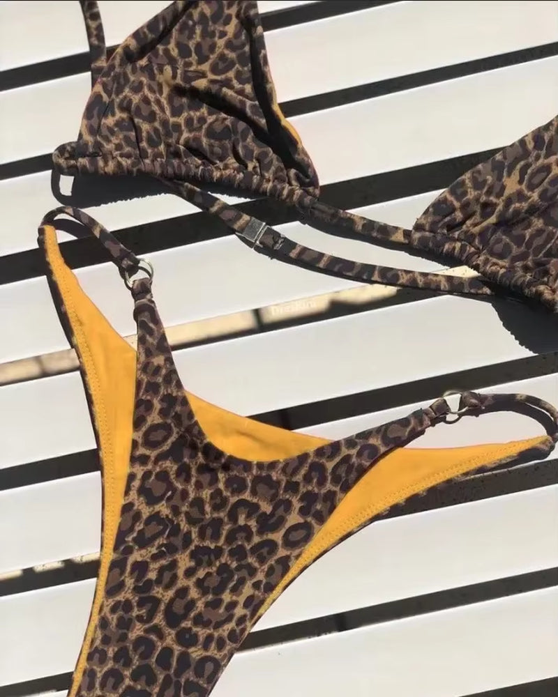 High Cut Micro Bikini Women Leopard Bandage Push up Swimsuit Sexy Bathing Suit Padded Thong Swimwear Biquini Trajes De Baño 2024
