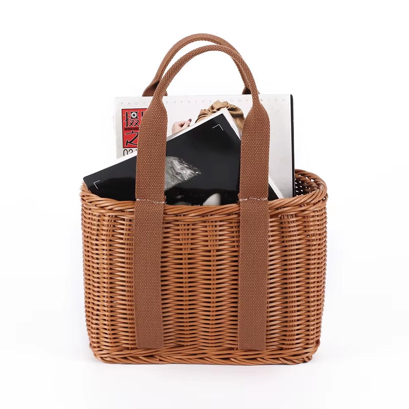 S/L Size Basket Hand Made Wicker Bags Portable Rattan Shopping Bag Woven Picnicbasket Beach Bag Big Totes Storage Bag