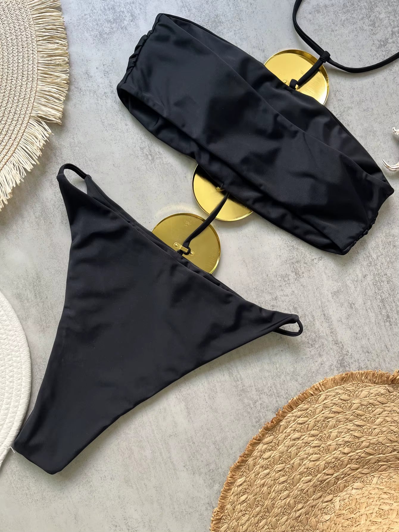 Maillot De Bain Une Pièce Couleur Unie, Bandeau À Bretelles, Ajouré Collection, 2025