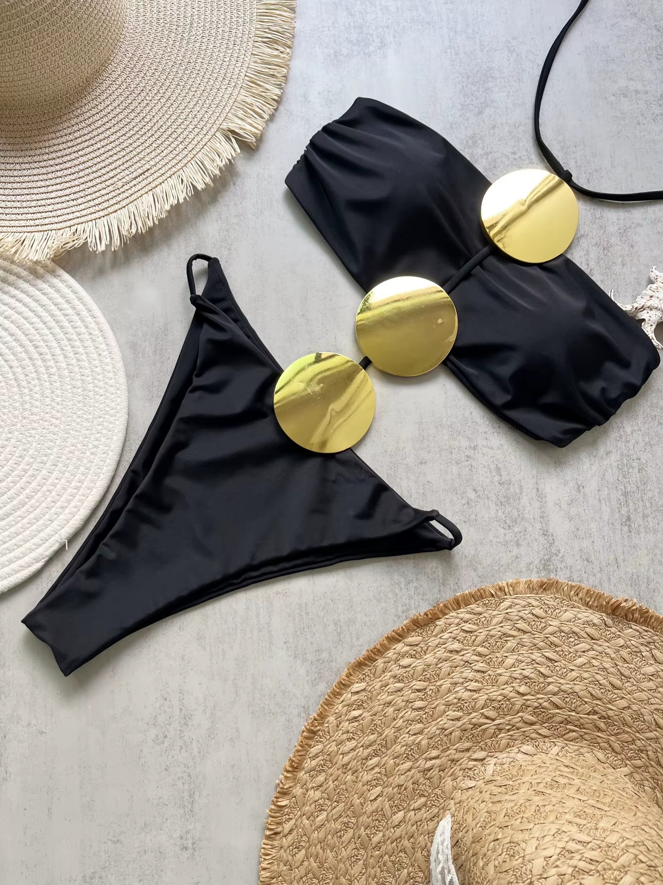 Maillot De Bain Une Pièce Couleur Unie, Bandeau À Bretelles, Ajouré Collection, 2025