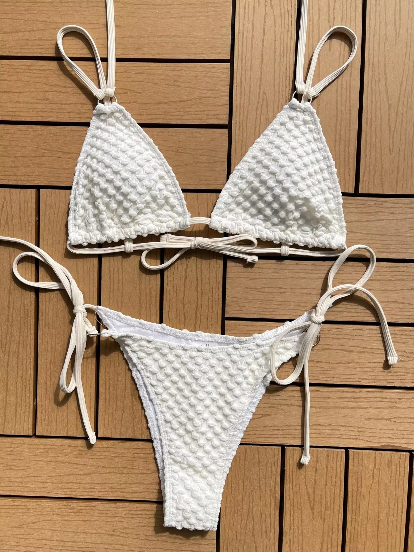 Sexy White Black Bikini Women Halter Push up Ring Linked Tie Side Triangle Swimsuit 2024 Summer Bathing Suit Cut Out Swimwear