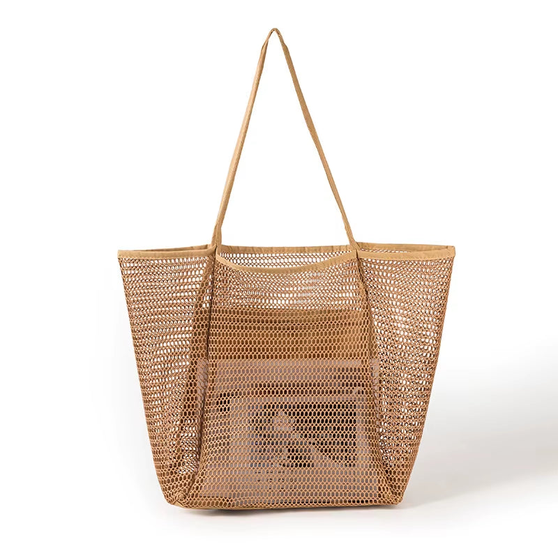 Mesh Beach Tote Bag for Women 2024 Upgrade Waterproof Pool Bag for Beach Vacation Pool Family Travel Essentials