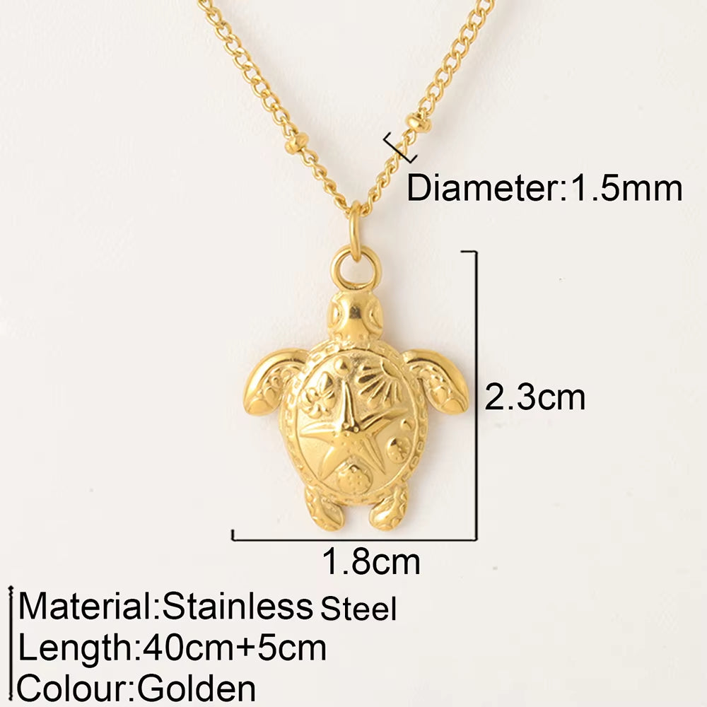 Ocean Series Pendant Necklace for Women Golden Chain Shell Starfish Pendant Summer Beach Women Stainless Steel Jewelry 2025 New
