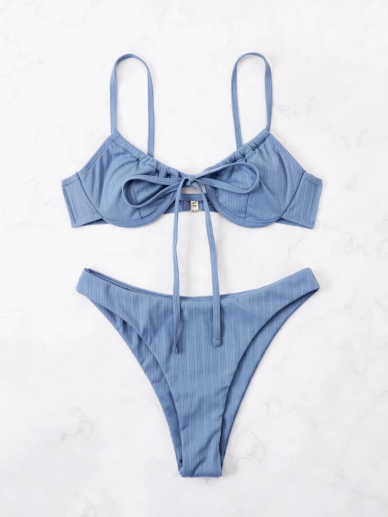 2025 Push up Bikini Women Rib Tie Front Swimsuit Sexy Underwire Swimwear Female Bathers Bathing Swimming Suit Summer Beachwear