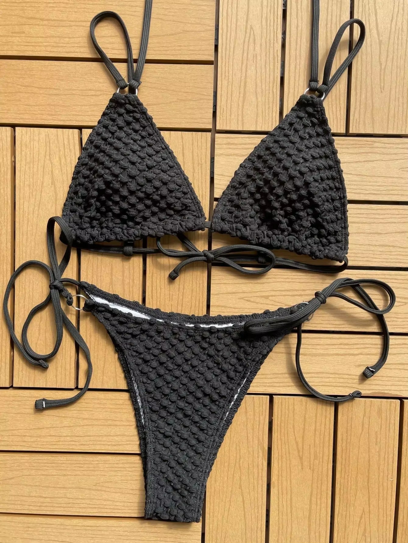 Sexy White Black Bikini Women Halter Push up Ring Linked Tie Side Triangle Swimsuit 2024 Summer Bathing Suit Cut Out Swimwear