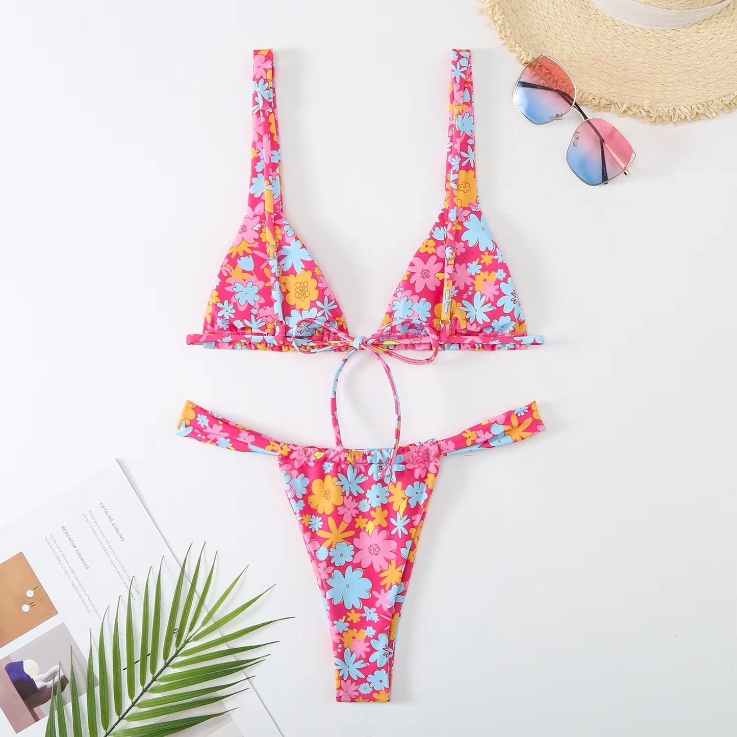 Lovely Flower Print Bikini Set Women 2024 Low Waist 2-Piece Swimsuit Sexy Thong Swimwear Summer Beach Vacation Bathing Suit New