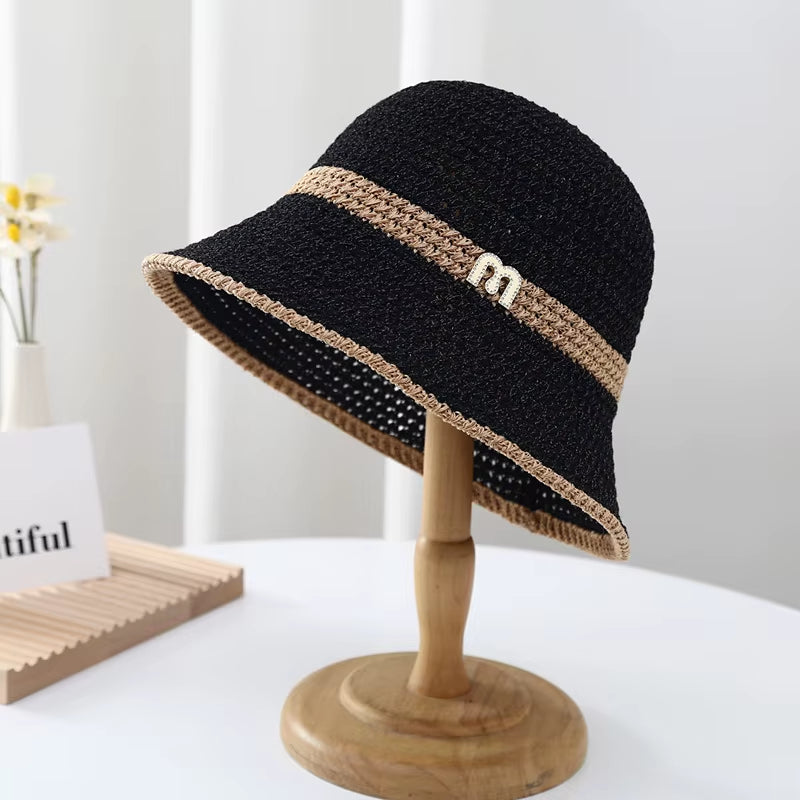 2023 Summer Knitted Hollow Sun Hats for Women Matching Color Sunshade Ladies Holiday Beach Bucket Hat Fisherman Cap Wholesale