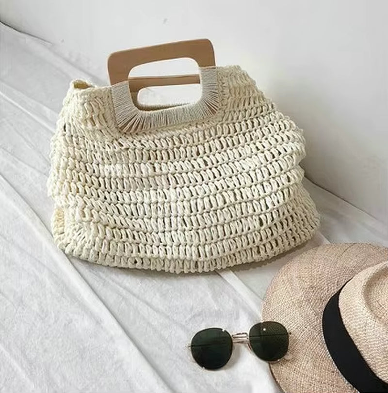 Simple Street Fashion Bag Women Summer Beach Bag Large Capacity Ladies Handbags Handmade Straw Bag Bohemian Rattan Travel Tote
