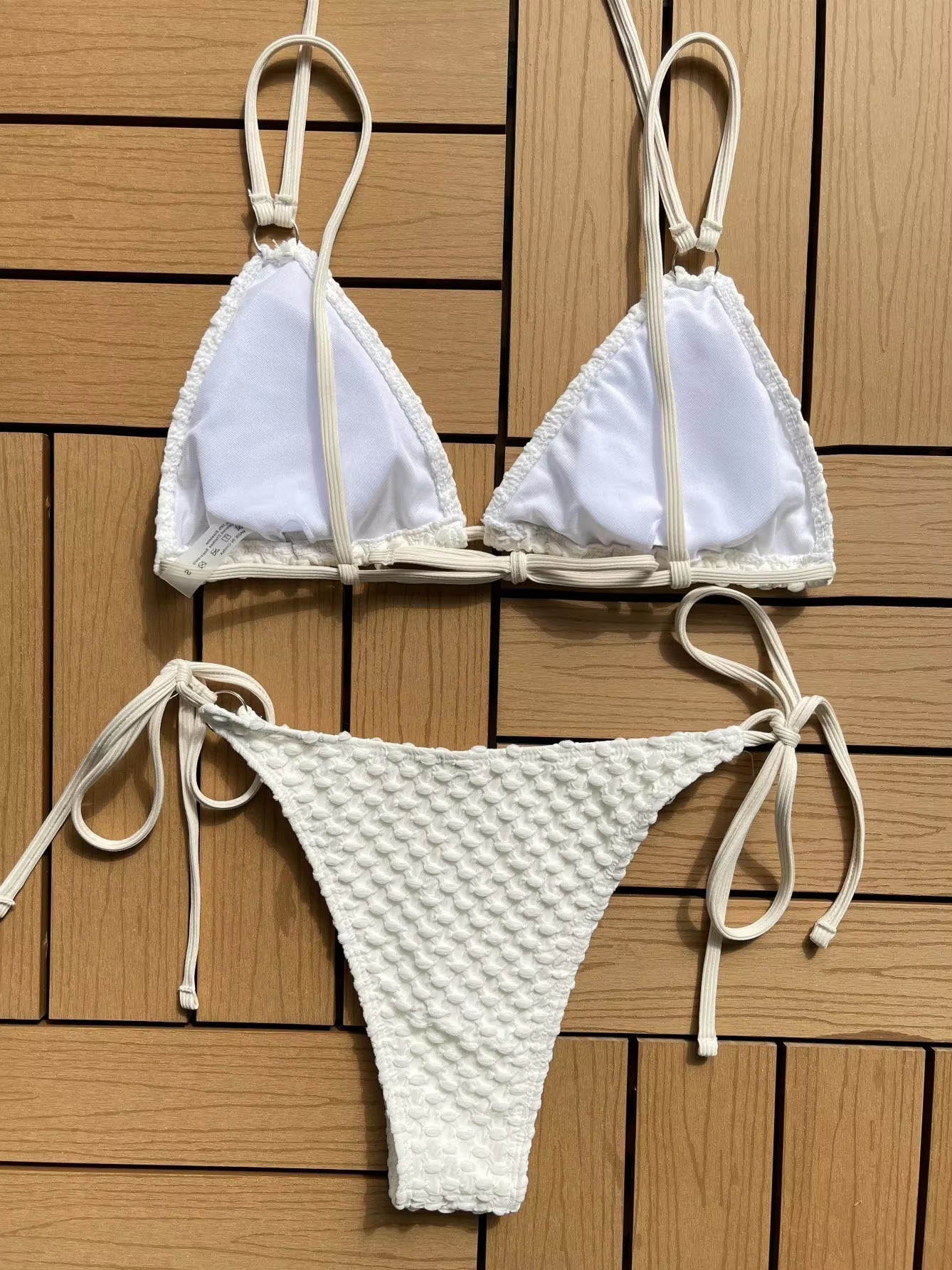 Sexy White Black Bikini Women Halter Push up Ring Linked Tie Side Triangle Swimsuit 2024 Summer Bathing Suit Cut Out Swimwear