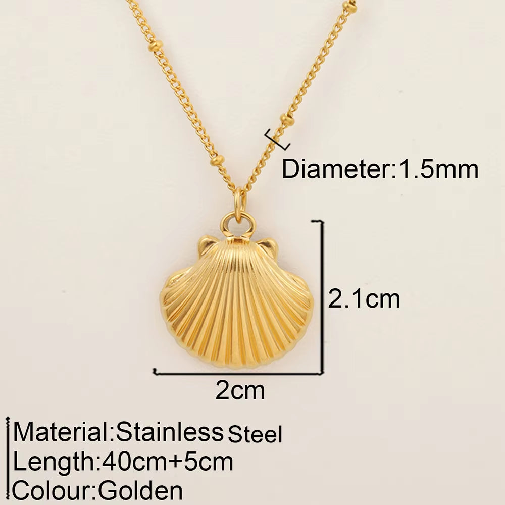 Ocean Series Pendant Necklace for Women Golden Chain Shell Starfish Pendant Summer Beach Women Stainless Steel Jewelry 2025 New