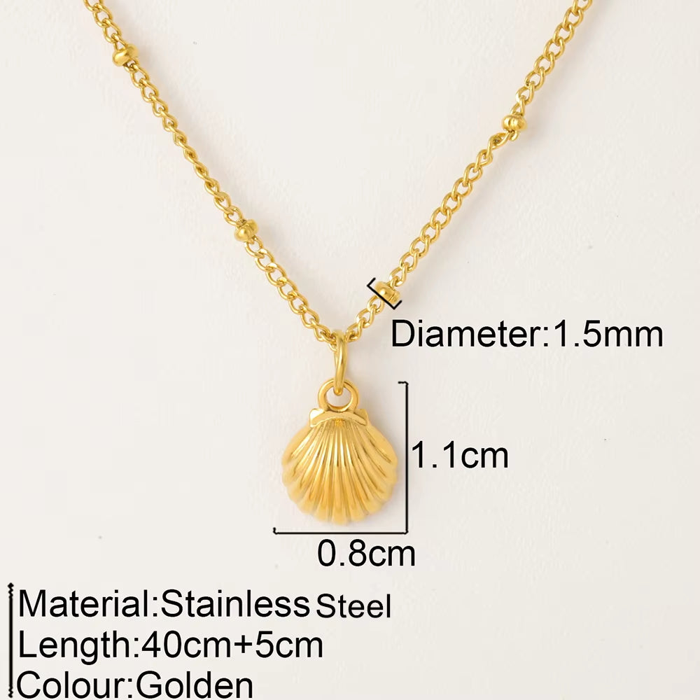 Ocean Series Pendant Necklace for Women Golden Chain Shell Starfish Pendant Summer Beach Women Stainless Steel Jewelry 2025 New