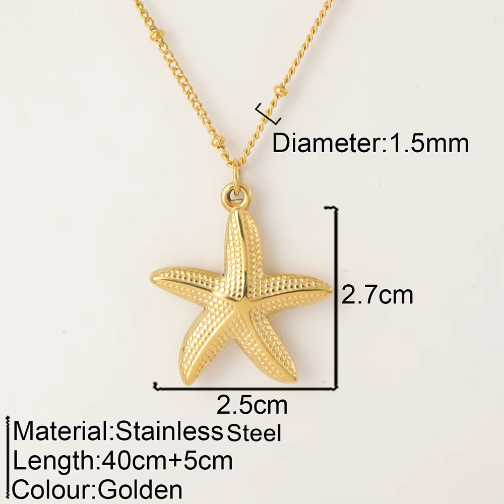 Ocean Series Pendant Necklace for Women Golden Chain Shell Starfish Pendant Summer Beach Women Stainless Steel Jewelry 2025 New
