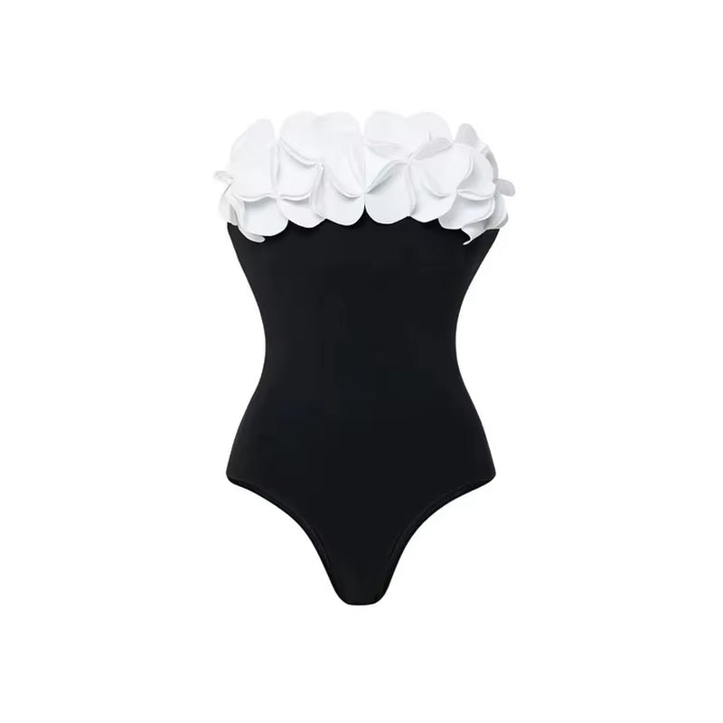 Maillot De Bain Asymétrique À Fleurs Pour Femmes, Noir Et Blanc, Contrasté, Une Pièce, Neuf, 2024