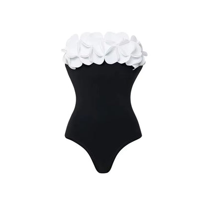 Maillot De Bain Asymétrique À Fleurs Pour Femmes, Noir Et Blanc, Contrasté, Une Pièce, Neuf, 2024
