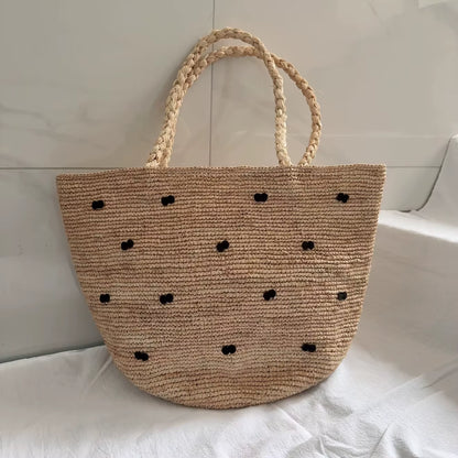 Raffia Straw Bow Decor Sun Hat & Tote Bag Set | Natural Handmade Beach Accessories, Foldable Wide Brim Hat Large Capacity Bag |