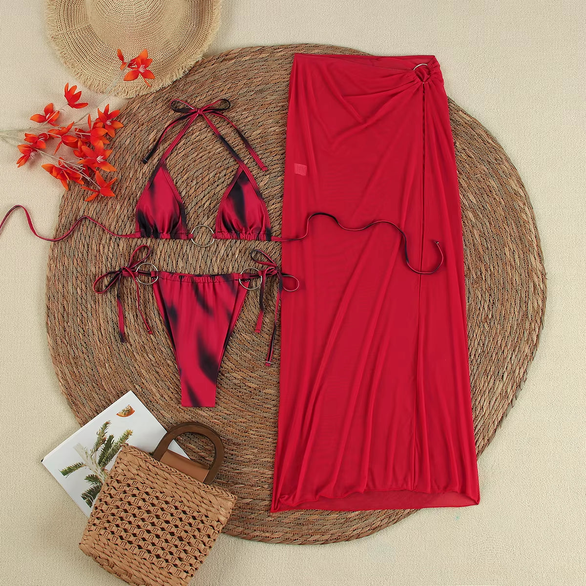 Sexy Print 3 Pieces Micro Bikinis Women Swimsuit 2024 Swimwear Bathing Suit Beachwear with Long Skirt Bikini Set Biquini Female