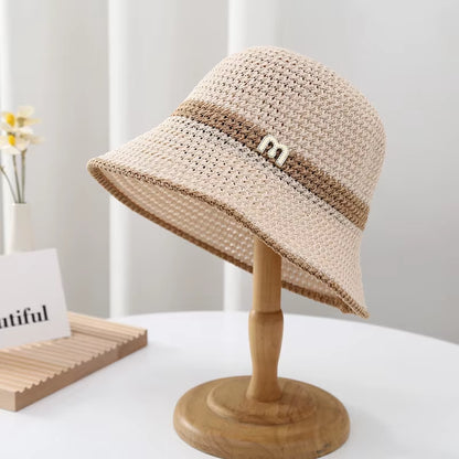 2023 Summer Knitted Hollow Sun Hats for Women Matching Color Sunshade Ladies Holiday Beach Bucket Hat Fisherman Cap Wholesale