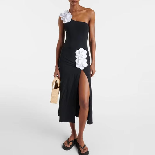 Maillot De Bain Asymétrique À Fleurs Pour Femmes, Noir Et Blanc, Contrasté, Une Pièce, Neuf, 2024
