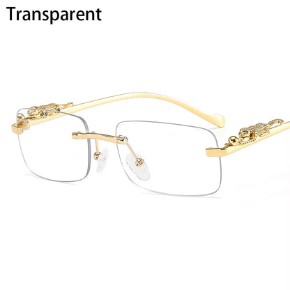 Fashion Leopard Rimless Square Double Bridge Sun Glasses Vintage Women Men Sunglasses UV400 Steampunk Eyewear Retro Shades