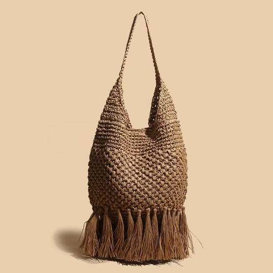 2022 Tassel Straw Bag Woven Rattan Shoulder Messenger Bag New Beach Handbag Women