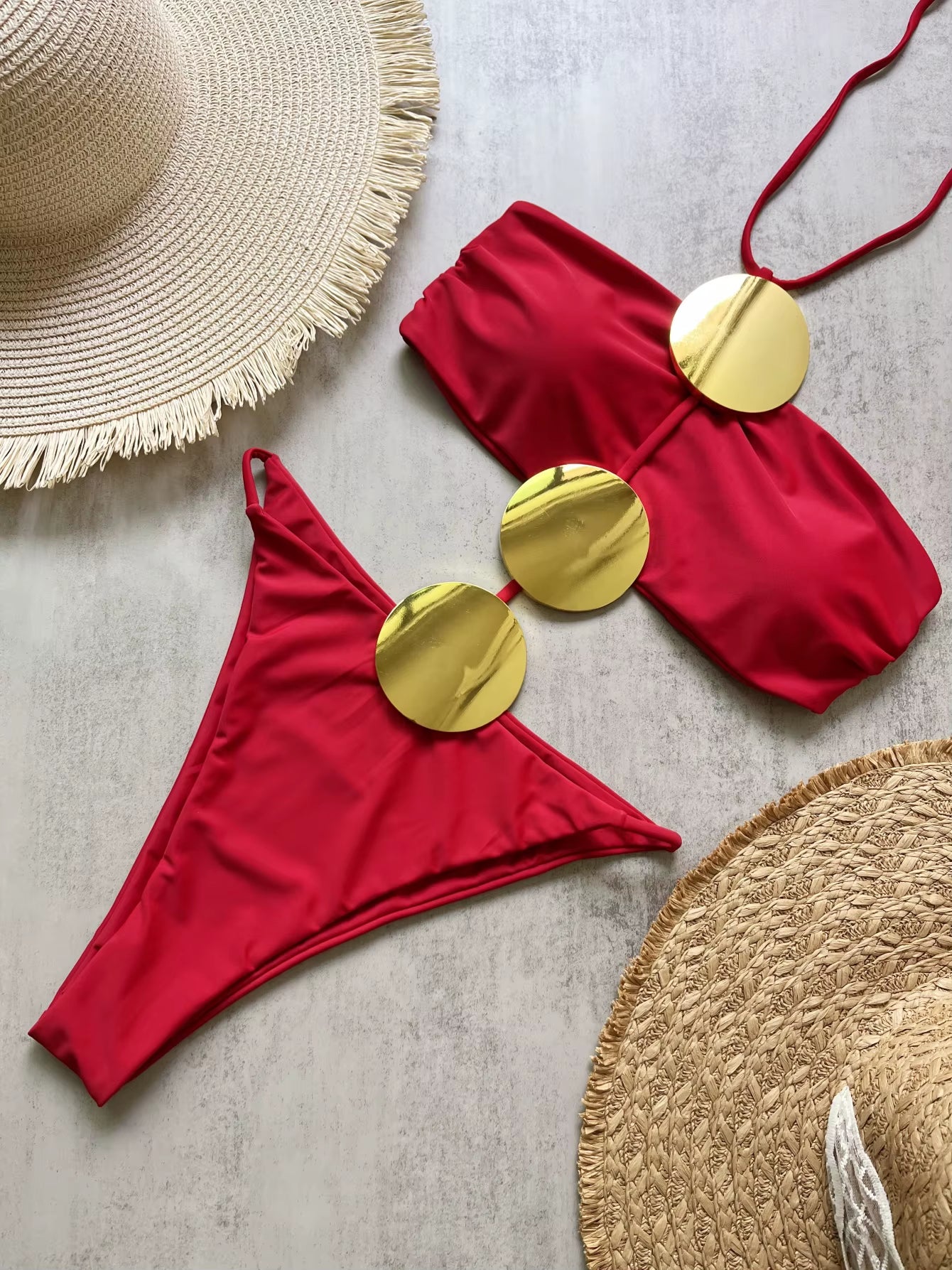 Maillot De Bain Une Pièce Couleur Unie, Bandeau À Bretelles, Ajouré Collection, 2025