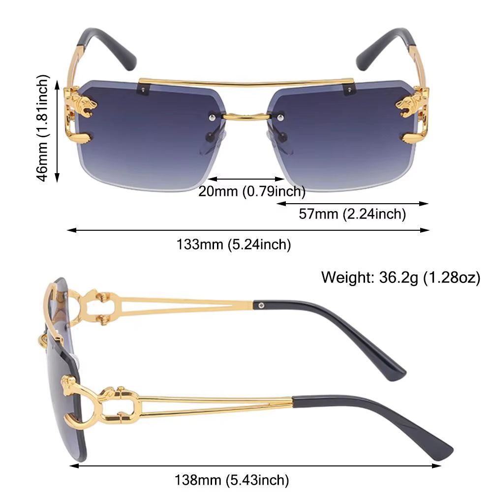 Fashion Leopard Rimless Square Double Bridge Sun Glasses Vintage Women Men Sunglasses UV400 Steampunk Eyewear Retro Shades