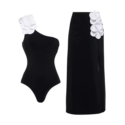 Maillot De Bain Asymétrique À Fleurs Pour Femmes, Noir Et Blanc, Contrasté, Une Pièce, Neuf, 2024