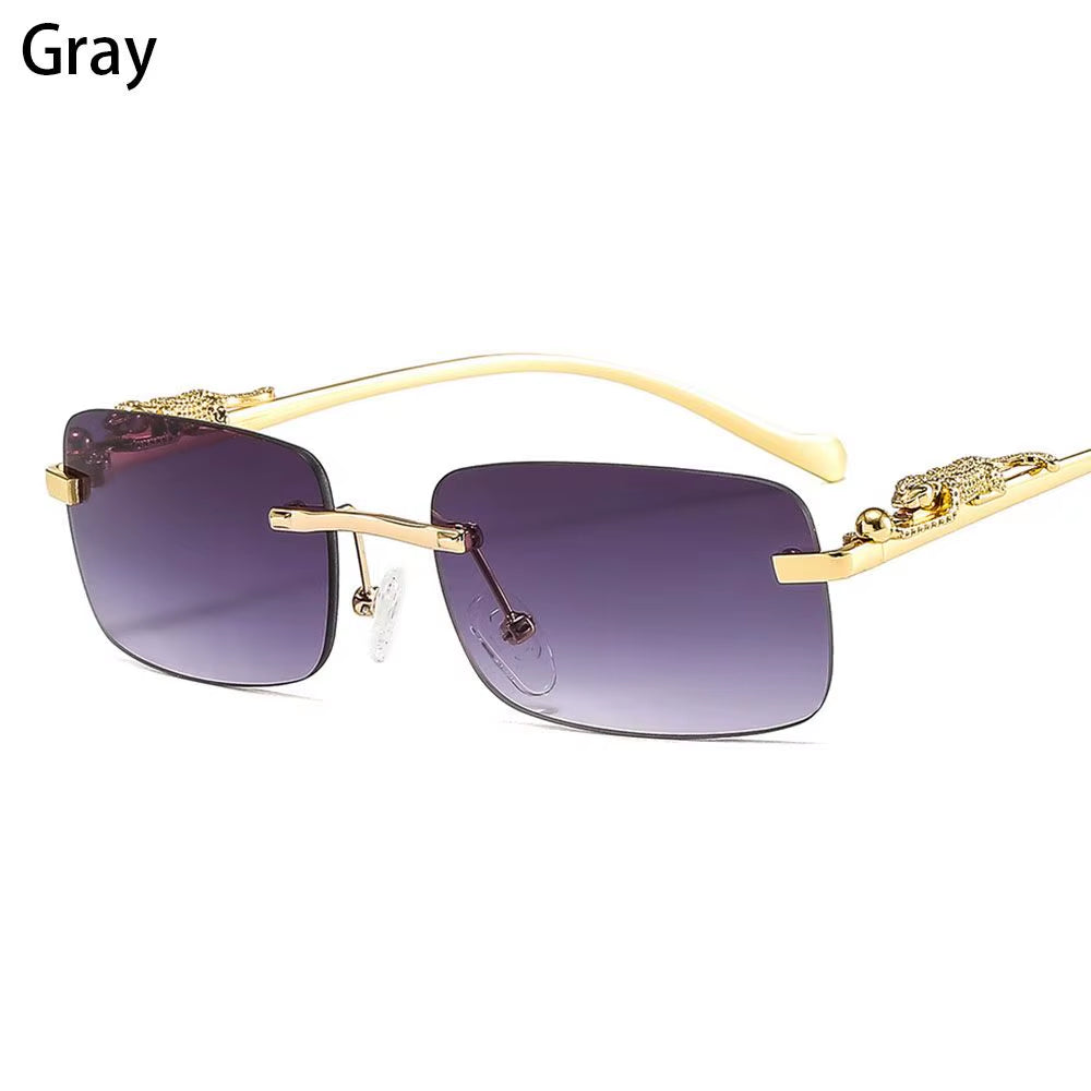 Fashion Leopard Rimless Square Double Bridge Sun Glasses Vintage Women Men Sunglasses UV400 Steampunk Eyewear Retro Shades