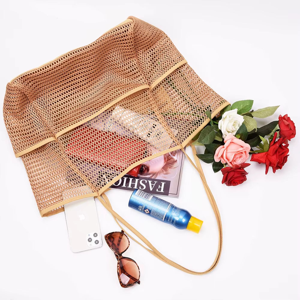 Mesh Beach Tote Bag for Women 2024 Upgrade Waterproof Pool Bag for Beach Vacation Pool Family Travel Essentials