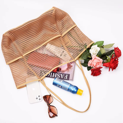 Mesh Beach Tote Bag for Women 2024 Upgrade Waterproof Pool Bag for Beach Vacation Pool Family Travel Essentials