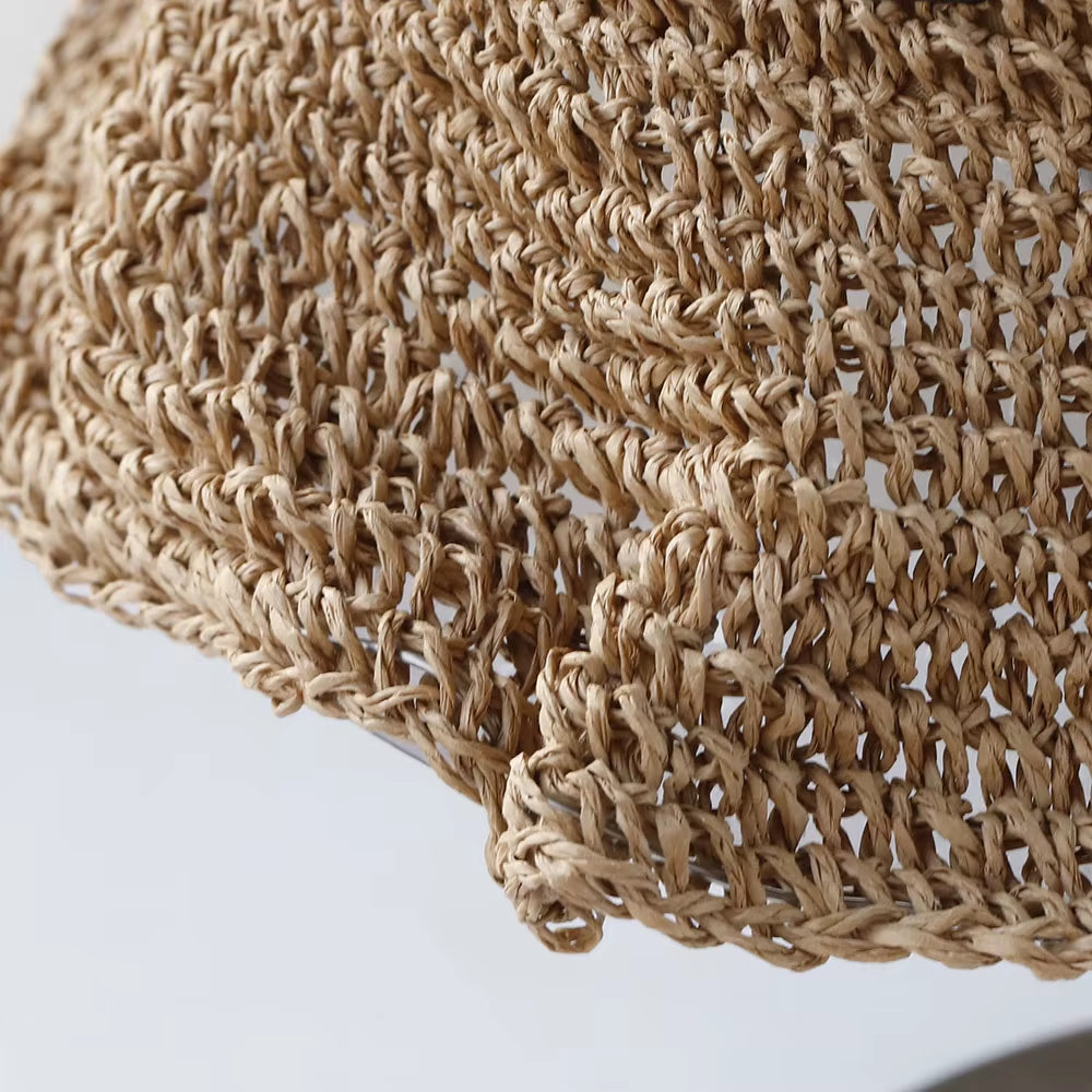 NEW High Quality Handmade Stripe Sun Hat Floppy Summer Hats for Women Beach Panama Straw Dome Bucket Hat Femme Shade Hat