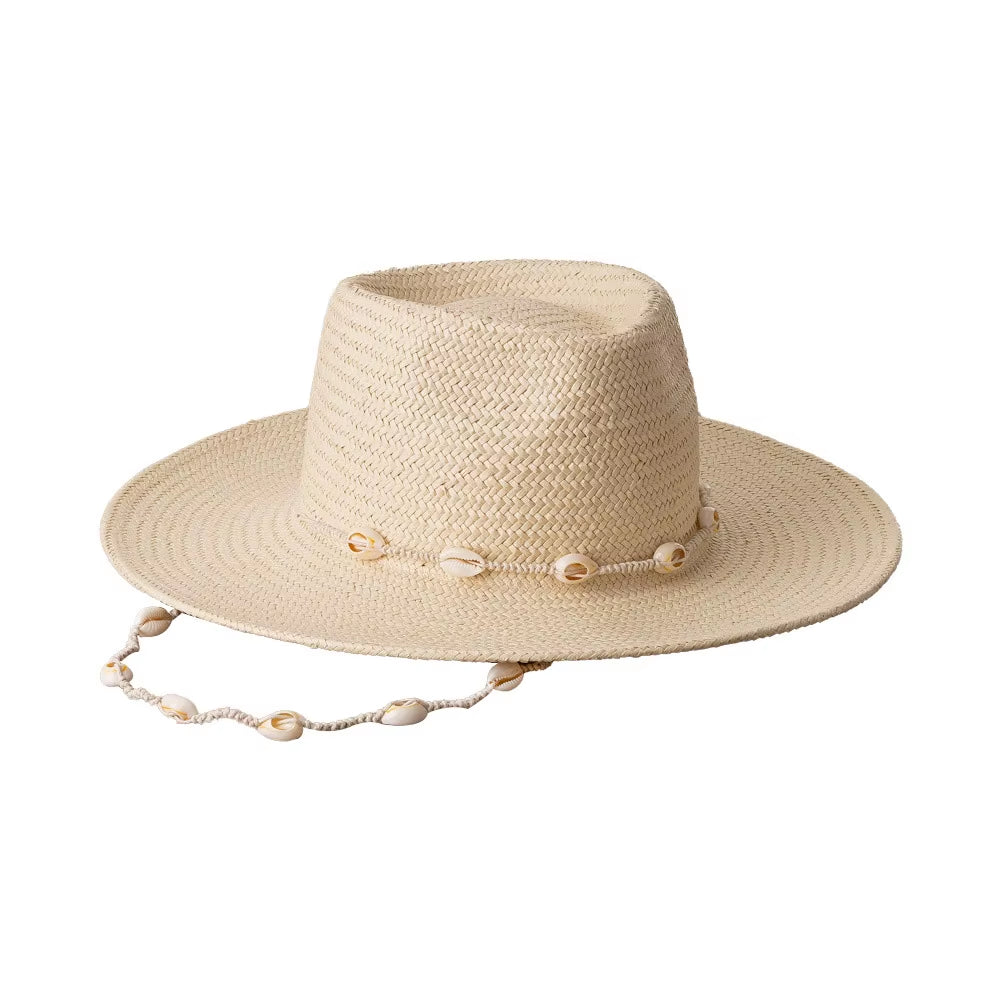 French Vintage Jazz Straw Hat Summer Beach Straw Hat for Women with Shell Strap | Handwoven Wide Brim Sun Hat for Vacation