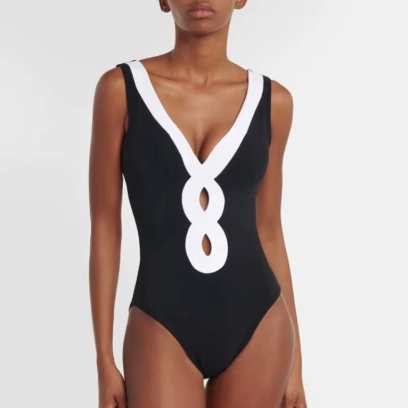 Maillot De Bain Une Pièce Noir Et Blanc, Tenue D'Été Pour La Plage