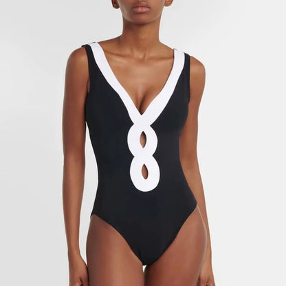 Maillot De Bain Une Pièce Noir Et Blanc, Tenue D'Été Pour La Plage