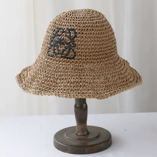 NEW High Quality Handmade Stripe Sun Hat Floppy Summer Hats for Women Beach Panama Straw Dome Bucket Hat Femme Shade Hat